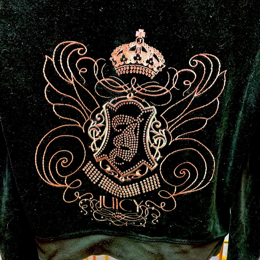 Juicy Couture Black Velour Zip-Front Hooded jacked with embellished back size L